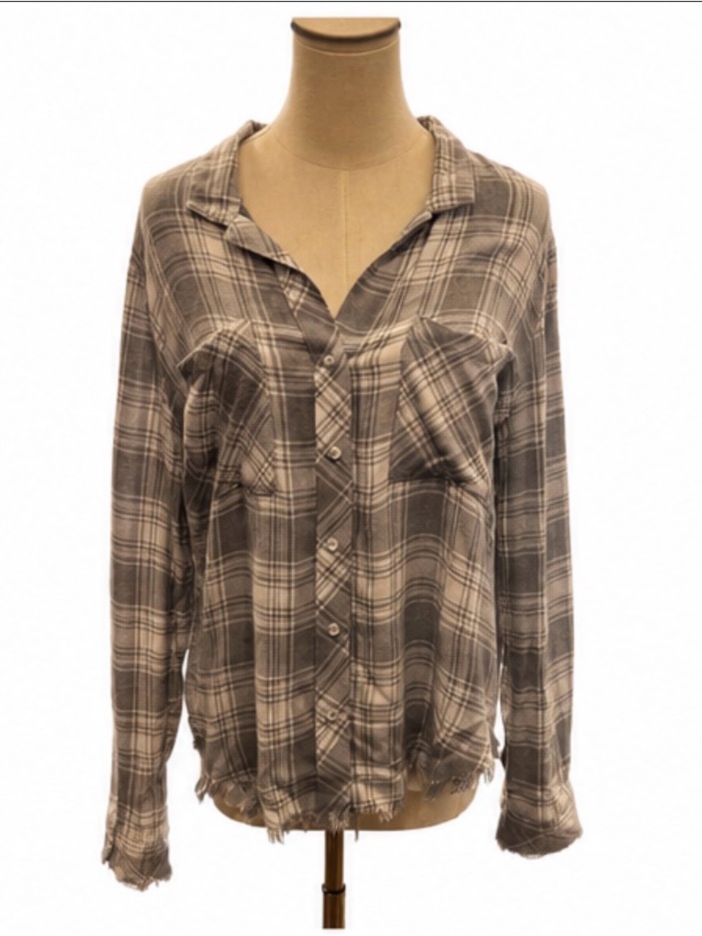 Cloth & Stone Plaid Frayed-Hem Flannel Shirt Size Medium